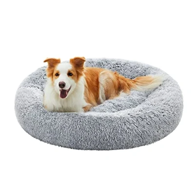 Imagen de Feandrea Cama de Perros, para Cojín Central Extraíble y Lavable, Alfombra Felpa Suave Mullida, 100 cm Diámetro, Gris Ombré PGW042G01