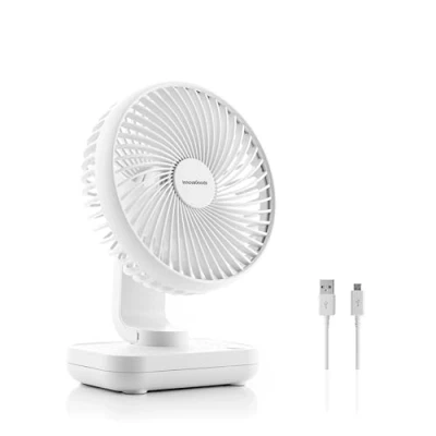 Imagen de InnovaGoods® Mini Ventilador de Sobremesa, Recargable con Luz LED, 4 niveles intensidad, Silencioso, Oscilante, Orientación ajustable 90º.
