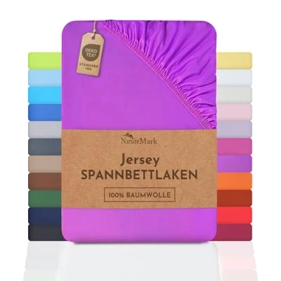 Imagen de NatureMark Sábana Bajera Ajustable de Jersey, 100% algodón en Muchos tamaños y Colores, 140 x 200 cm 160 cm, púrpura