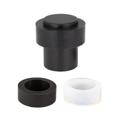 Imagen de Tope de Puerta 24 x 35 mm Acero Inoxidable Lacado Negro Base Roscada Incluye Tornillo + Taco Sujeción Protectores Blanco y Mod. I 29124x35 NG EVI Herrajes