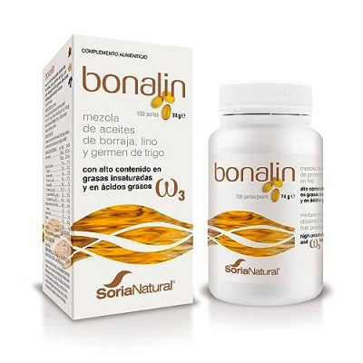 Imagen de Soria Natural Bonalin Omega 3 6 y 9 Ácidos grasos esenciales Salud Integral del cerebro sistema cardiovascular Bote 100 perlas