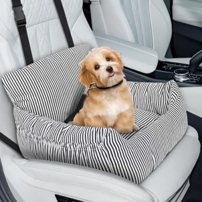 Imagen de Otauoaea Asiento Perro Coche Pequeño, Cama Segura y Cómoda, Silla Estable con Correa de Seguridad Bolsillos Laterales, para Coche, SUV, Truck