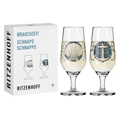 Imagen de Ritzenhoff 3871001 Copa de aguardiente 40 ml Serie Brauchzeit, Set No. 1 Criaturas animales redonda, azul y gris Made in Germany