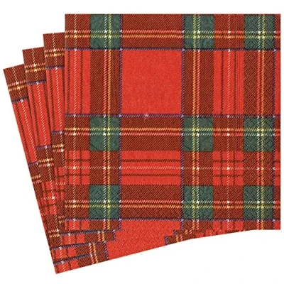 Imagen de Entertaining with Caspari Royal Plaid Tradicional Dinner rosso