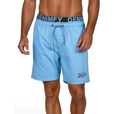Imagen de DENIMFY DFNeo Bañador largo para hombre, cintura doble, pantalones cortos de natación con estampado negro, azul, naranja, S, M, L, XL, XXL, 3XL, 4XL, 5XL, Maya Blue, 5XL