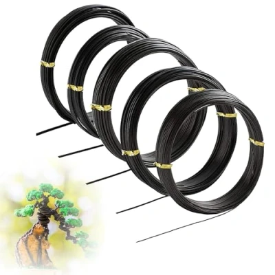 Imagen de Alambre Bonsai para Manualidades Kit Principiantes de 5 Tamanos Aluminio Anodizado 1,0 mm, 1,5 2,0 2,5 3,0 mm (50 Metros Total,5 Tamanos,Negro)