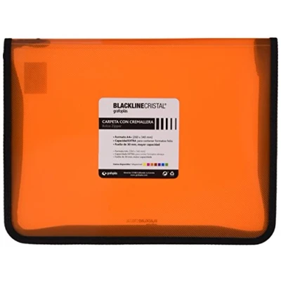 Imagen de Grafoplás 4800652 Carpeta con cremallera, color naranja, A4+, cubierta de polipropileno. Modelo Blackline Cristal