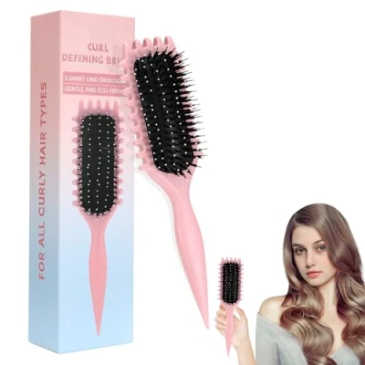 Imagen de Cepillo de pelo Rizado, Curl Brush, Definidor Rizos, Multifuncional para Rizos,Cepillo Cabello Antitirones, Reducir el Tirón y la Separación Rizos (Rosa)