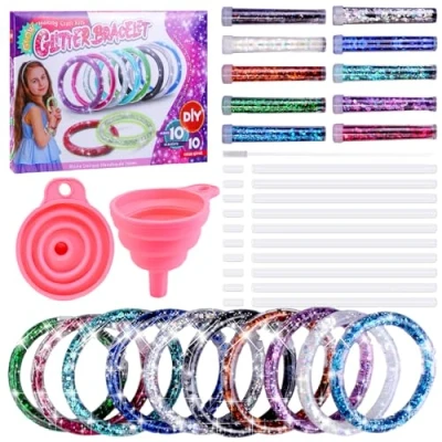 Imagen de POFIBO kit para hacer Pulseras, pulseras de purpurina tú misma, regalos niñas 6 7 8 9 10 años, manualidades creativas a partir 11 12 años