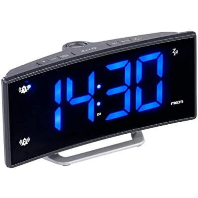 Imagen de auvisio proyector Reloj: Radio Reloj de proyección con Pantalla Curva, Alarma Dual y Puerto Carga USB (Radio Alarma, LCD Despertador, Iluminado)