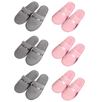 Imagen de Tianmao 5 pares de pantuflas rizo para hotel, con dedos cerrados, tamaño universal, 28,5 x 11 cm, coral vellón invitados, spa, fiestas, hoteles y viajes, 3 Grey Pink, Talla única