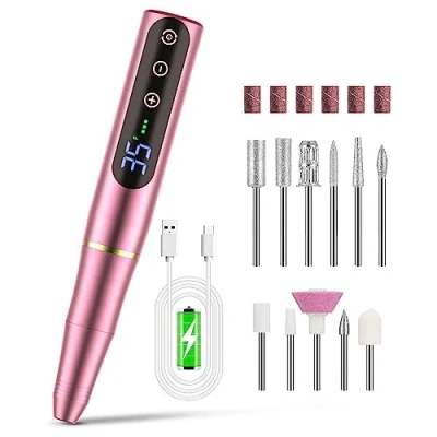 Imagen de Torno Uñas Profesional 35000 RPM,NAILGIRLS 11 en 1 de Nail Drill Machine,Torno para acrílicas Recargable por USB,Torno Manicura y Pedicura Electrico Salón DIY