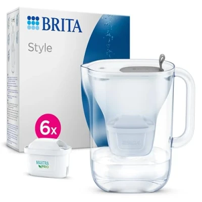 Imagen de BRITA Jarra con filtro de agua Style Grafito (2,4 l) incl. 6x cartuchos MAXTRA PRO All in 1 Diseño adaptable al frigorífico luz LED inteligente tapa abatible que reduce cloro, cal e impurezas.