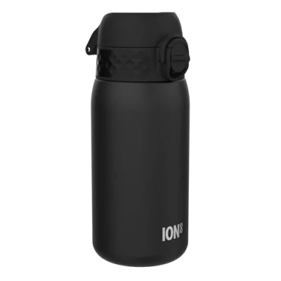 Imagen de Ion8 Botella Agua Acero Inoxidable para Niños, 400ml, a Prueba de Fugas, Fácil Abrir, Cerradura Segura, Aptas Lavavajillas, Asa Transporte, Limpiar, Resistente Rayones, Negro