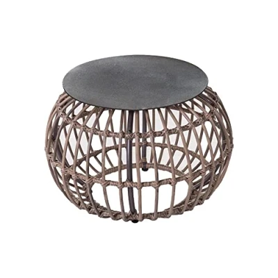 Imagen de LOLAhome Mesita de jardín Ariki Rattan sintético Trenzado y Cristal Grafito Ø 50x33 cm