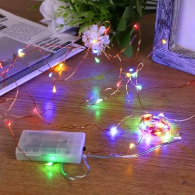 Imagen de Sanniu Guirnalda de luces LED con pilas y cielo estrellado alambre cobre, funciona pilas, para dormitorio, Navidad, fiestas, bodas (5 m, multicolor