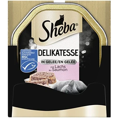 Imagen de SHEBA Cuenco de Comida húmeda para Gatos, delicadeza en Jalea con salmón, 2 x 11 85 g