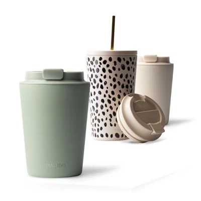 Imagen de MAMEIDO Termo Cafe 350ml Vaso Termico Antigoteo, Taza Termica acero inox sin BPA, para llevar (Desert Sage, 0,35l)