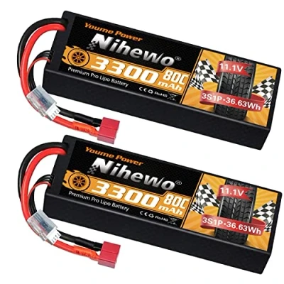 Imagen de 3S Lipo Batería 3300mAh 80C 11,1V Baterías RC Estuche rígido con Deans T Enchufe Compatible 1/8 y 1/10 Coche Camión Vehículos Buggy Truggy Avión UAV Drone (2 Paquetes)