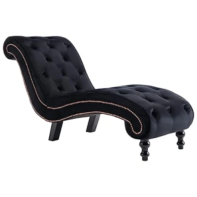 Imagen de vidaXL Diván Chaise Longue Terciopelo Diseño Estilo Vintage Retro Elegante Clásico Sillón Relax Botones Tumbona Relajación Ergonómica Negra Salón Sala