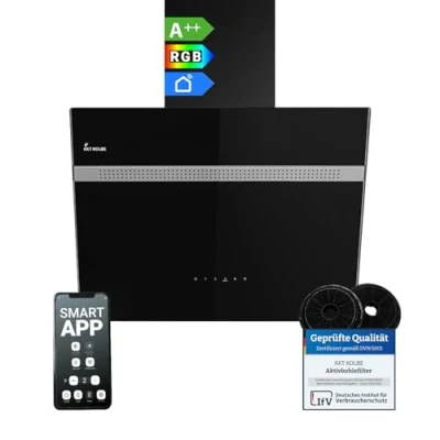 Imagen de Campana Extractora 60 cm Montaje en Pared Negra Cristal App Smart WiFi Iluminación LED RGBW Control Táctil ALPINA609HC