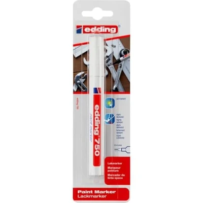 Imagen de edding 750 marcador de tinta opaca blanco 1 rotulador punta redonda 2 4 mm para metal, vidrio, piedras o plástico resistente al calor, permanente, no mancha, impermeable