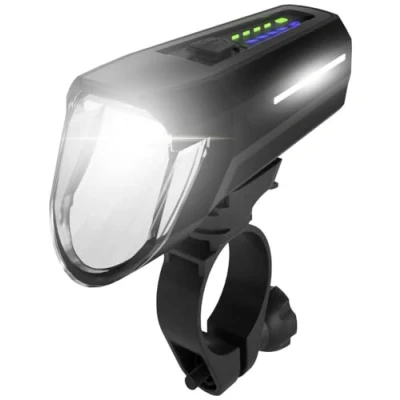 Imagen de FISCHER Luz LED Delantera para Bicicleta, 110 Lux, con Modo de Sensor, Ajuste Alcance, hasta 20 Horas duración, Color Negro, 1 Unidad
