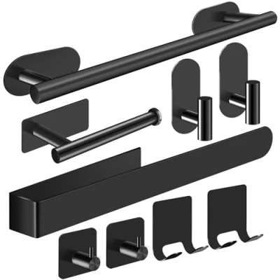 Imagen de Toalleros de Baño Sin Taladro, 9PCS Accesorios Baño, Toallero Adhesivo Acero Inoxidable SUS304, Kit para con Portarrollos Papel Higienico