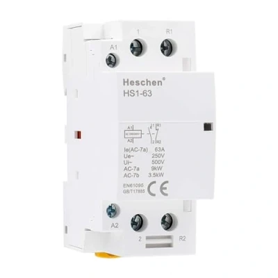 Imagen de Heschen Contactor de CA doméstico, HS1 63, 2 polos 1NO 1NC, AC 220V/240V Voltaje la bobina Montaje en carril DIN 35 mm