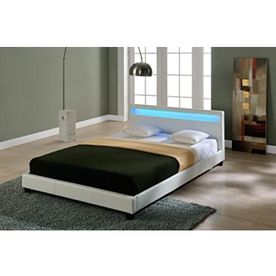 Imagen de Corium Cama Elegante de Matrimonio tapizada en Piel sintética con Sistema iluminación LED 180x200cm (Blanco) diseño Moderno
