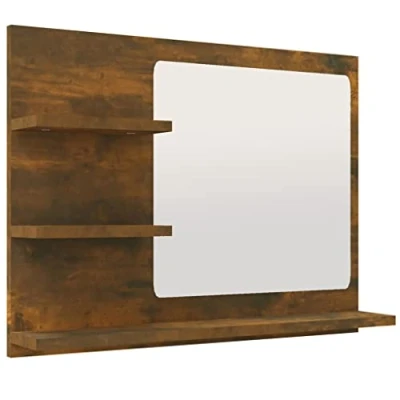 Imagen de vidaXL Espejo de Baño Tocador Pared Inodoro Aseo Muebles Mobiliario Almacenaje Estante Decoración Madera Contrachapada Roble Ahumado 60x10,5x45cm