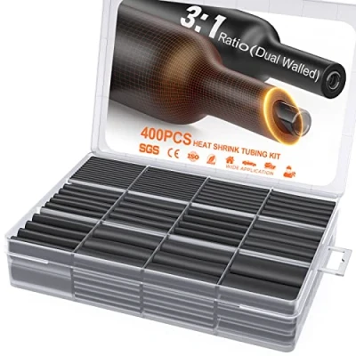 Imagen de Eventronic Kit 400 Piezas de Tubos Termorretráctiles Impermeables Negros, Tubo Termoretractil Doble Pared 3:1, Recubierto con Adhesivo, Térmico