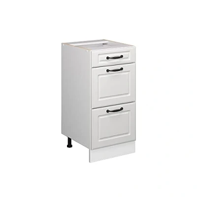 Imagen de Vicco Mueble bajo de Cocina R Line, Blanco casa Campo/Blanco, 40 cm con cajones, sin encimera