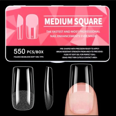 Imagen de Uñas Postizas Cuadrado, Diboniur 550 Piezas Tips Transparentes, 11 Tamaños Soft Gel Puntas de Uñas, Nail Cobertura Total para Salones Manicuras DIY