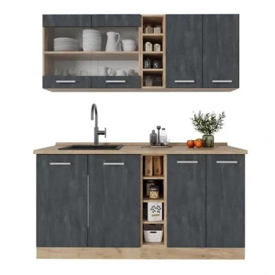 Imagen de Vicco Cocina versátil R Line, Hormigón Negro/Roble Dorado, 160 cm ET Roble
