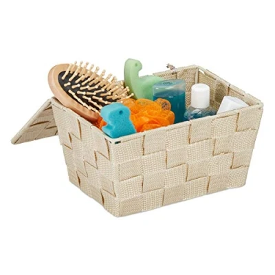 Imagen de Relaxdays Caja de almacenaje con Tapa, Cesta Almacenamiento, PP, 10,5 x 19,5 14,5 cm, 1 Ud, Hierro