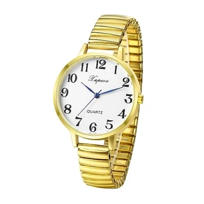Imagen de JewelryWe Reloj con Correa Elástica, Redondo de Moda para Mujer, Analógico Cuarzo, Escala Números Arábigos, Extraíble, Grandes Fáciles Leer, Oro