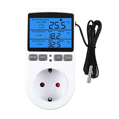 Imagen de Regulador de temperatura digital, interruptor 230 V con temporizador y sonda, termostato enchufe, para invernadero, acuario, germinación semillas