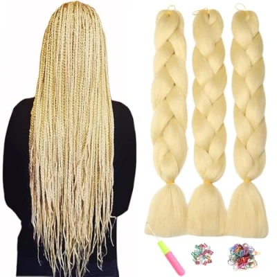 Imagen de Kanekalon Extensiones de Pelo Trenzas Africanas, ShowJarlly 24&quot; Africanas Extensiones, 3Piezas/Lote Sintetico Crochet Para 613#