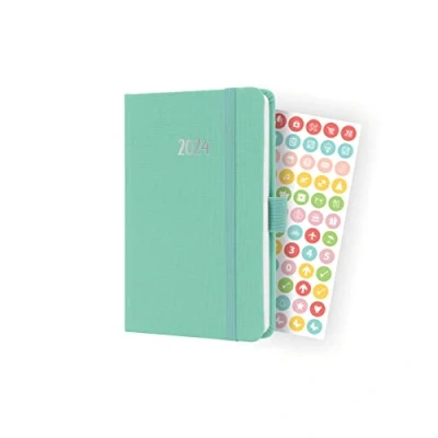 Imagen de SIGEL J4408 Agenda semanal Jolie 2024, certificación FSC, dos páginas = una semana, tapa dura superficie textil, aprox. A6, verde menta, 174