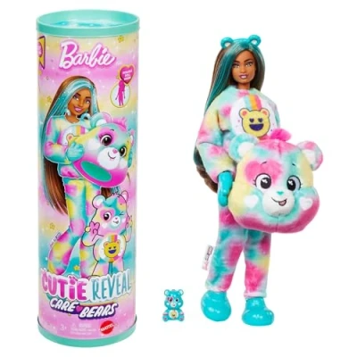 Imagen de Barbie Cutie Reveal Care Bears Serie 2 Good Vibes Bear Muñeca y accesorios con 10 sorpresas, incluye cambio de color un osito en miniatura, JFV62