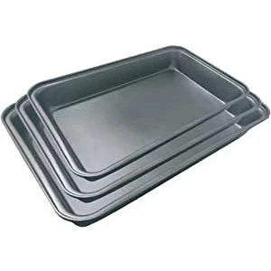 Imagen de EUROXANTY Bandeja de Horno Fácil Limpieza Asados Carnes y Pescados o lasañas repostería Molde Antiadherente Rectangular Acero Inoxidable Set 3 Unidades