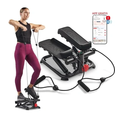 Imagen de Sunny Health &amp; Fitness Stepper Intelligent pour Tout le Corps la Maison, Machine Pas à d&#039;exercice faible Impact Avec bandes de résistance SF S0978SMART