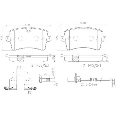 Imagen de BREMBO P85120NX Juego de pastillas freno con contacto avisador desgaste tornillos pinza freno, Chapa antichirridos accesorios