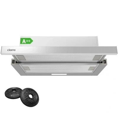 Imagen de CIARRA Campana Extractora Telescópica de Cocina 60 cm 370 m3 / h Chimenea Acero Inoxidable Modo Extracción 2 Niveles Iluminación LED y Filtros Grasa CBCS6906D