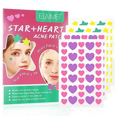 Imagen de 156 PCS Parches para Acné, Pimple Patch Hidrocoloides Cubierta Absorbente, Uso Diurno Y Nocturno En Uno, Granos, Transpirable de Acné (Estrella + Corazón)