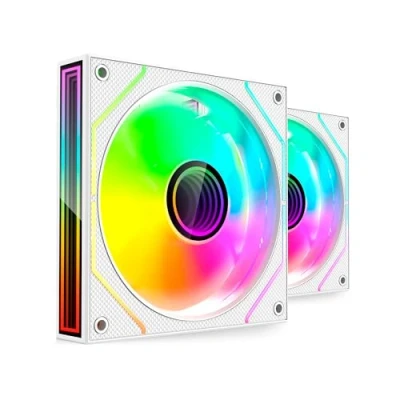 Imagen de MARS GAMING MF 3DPROX2, Kit 2x Ventiladores PWM 120mm, Iluminación ARGB Triple Infinity Mirror 360, Sistema de Control PWM, Rodamientos FDB, PC con Compatibilidad Total ARGB, Blanco