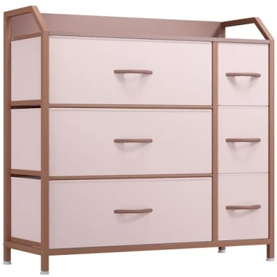 Imagen de YITAHOME Cajonera de Tela con Bolsillos Laterales, Ganchos,Cómoda Tela,Unidad Almacenamiento,con 6 cajones Extraíbles,Cómoda para Sala Estar,Dormitorio, Rosa