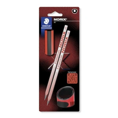 Imagen de STAEDTLER HB lápices de dibujo para dibujar y escribir NORIX Incluye 2 HB, sacapuntas borrador en coral Juego 4, 181 SBK2