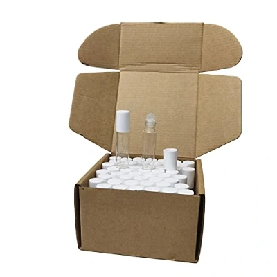 Imagen de 50 botellas de rodillo 5 ml con tapa blanca para aceites esenciales, botella transparente (5 ml)